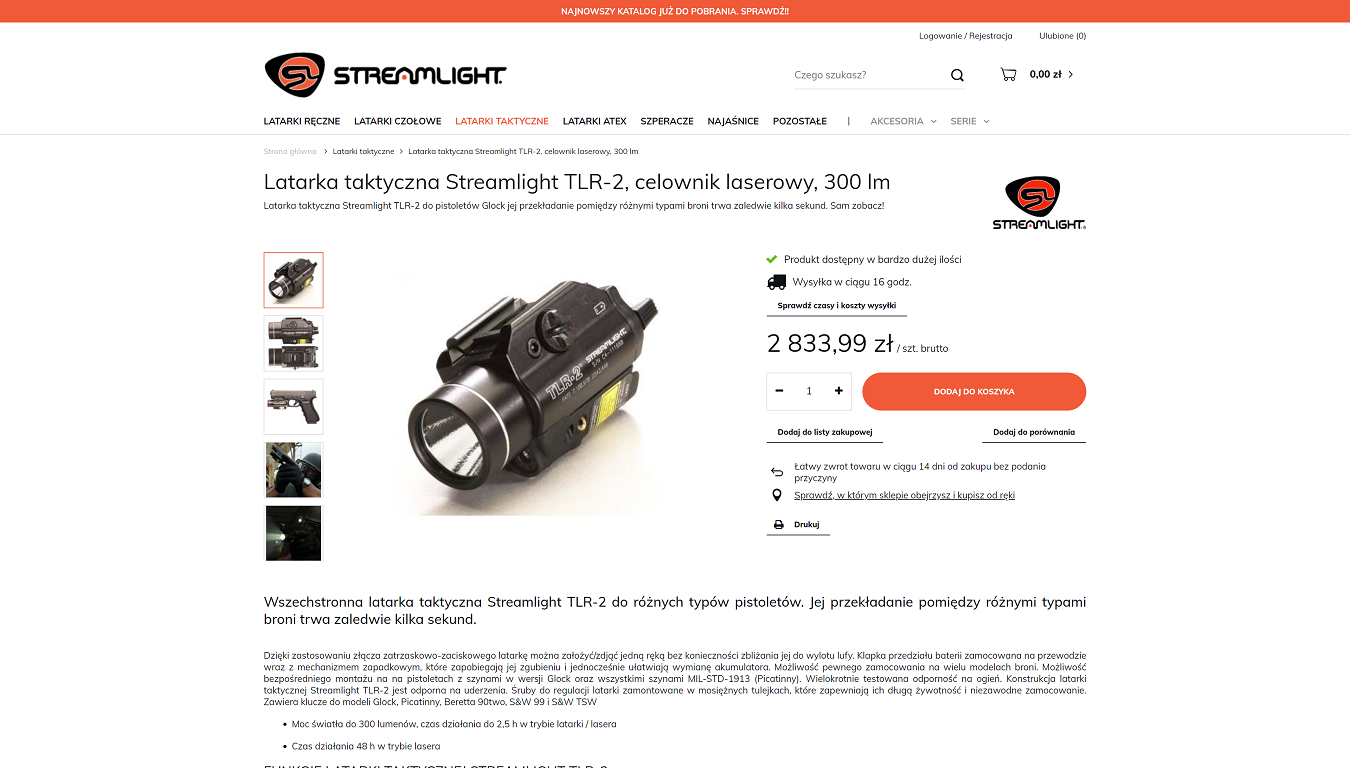 Zrzut z ekraniu sklepu Stremlight.pl