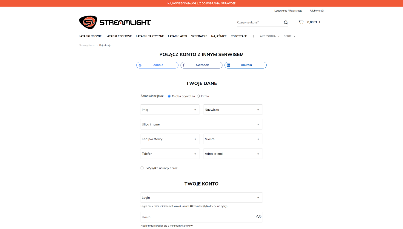 Zrzut z ekraniu sklepu Stremlight.pl